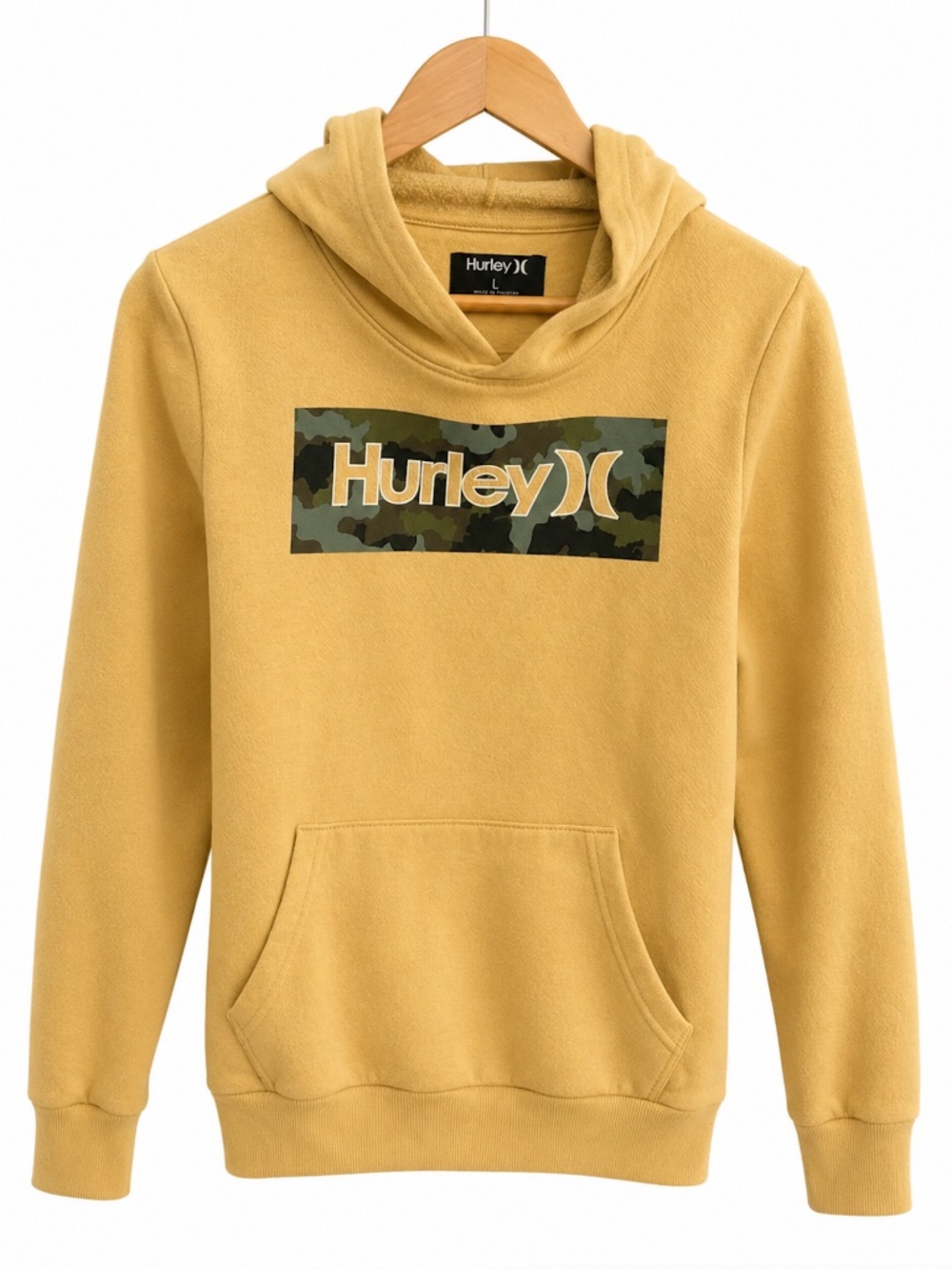 Hurley Hoodie Youth Large Yellow Camo Logo Pullover Sweatshirt Boys 12-13